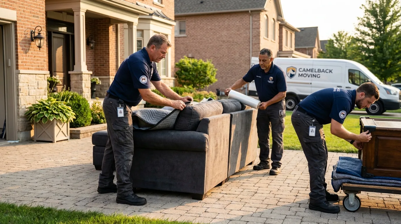 Large estate moving crew wrapping furniture in San Benito, TX