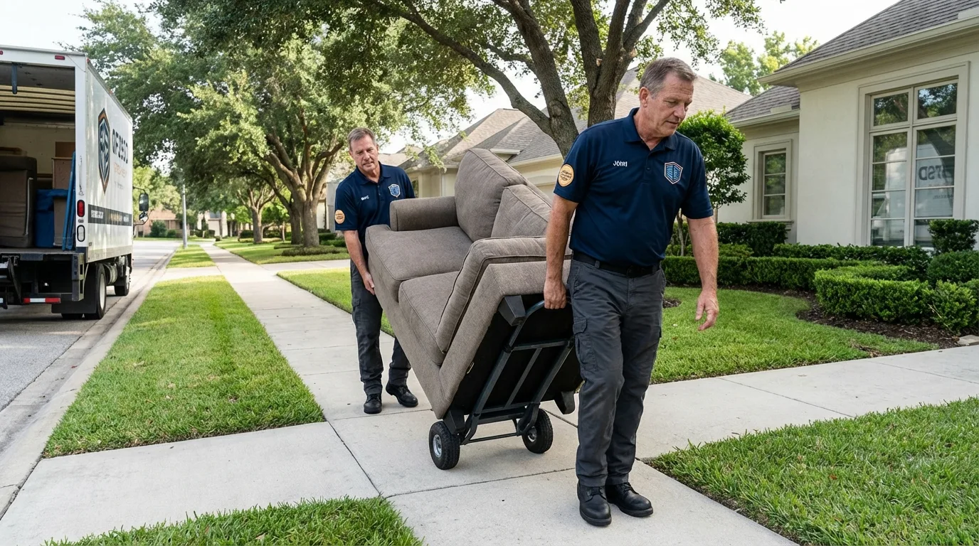 Local residential moving crew loading furniture in San Benito, TX