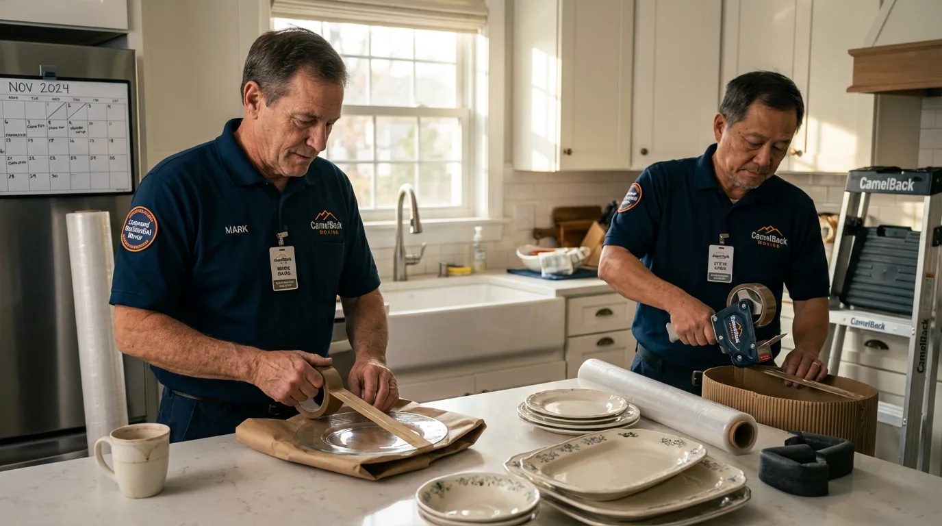 Professional crew packing kitchen dishware in San Benito, TX