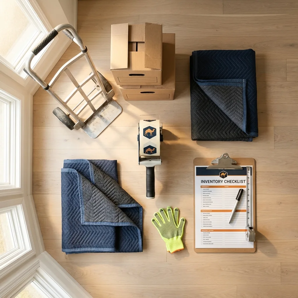 Professional moving supplies and packing materials layout for San Benito residential relocations